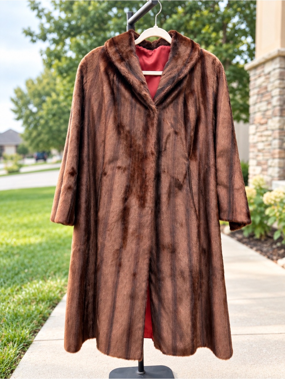 Vintage Genuine Mink Fur Coat Full Length Auburn Copper Brown Red Satin Lined